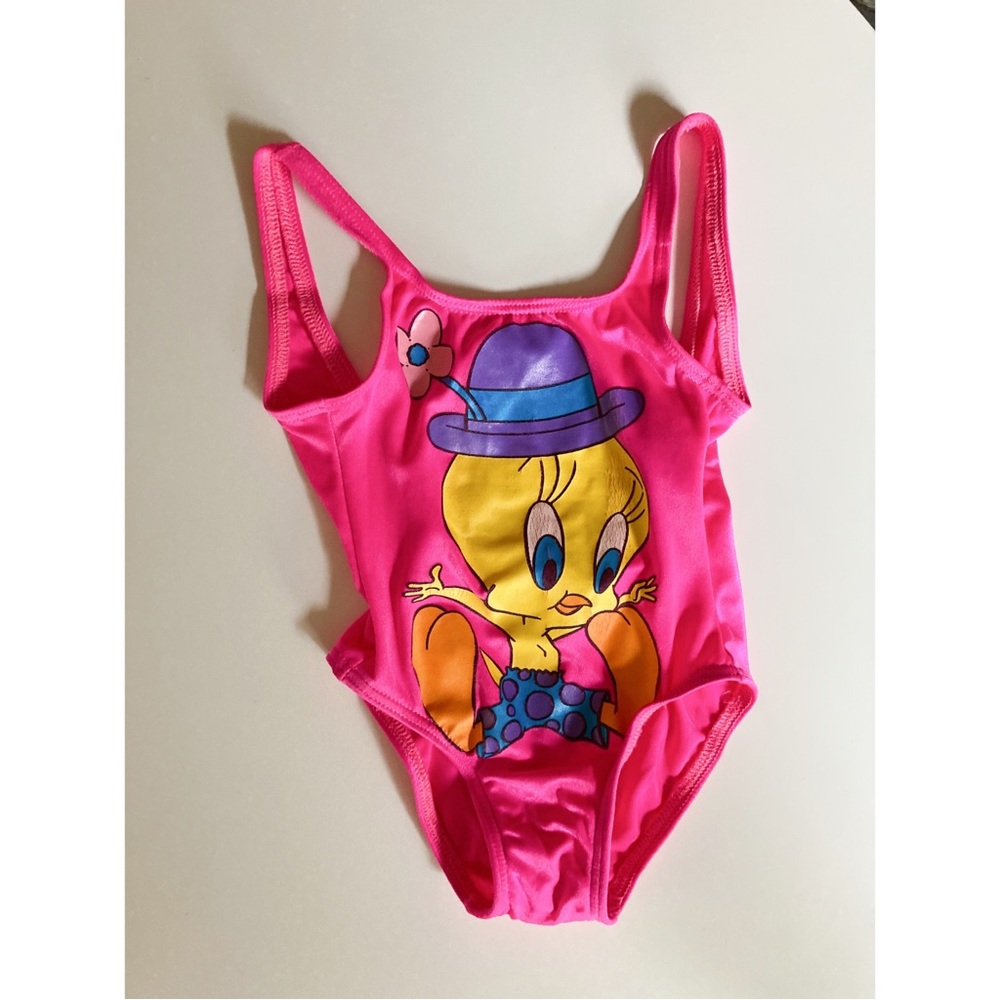 Vintage 80s Looney Tunes Tweety Bird Swim Suit Size 3X Hot Pink One Piece